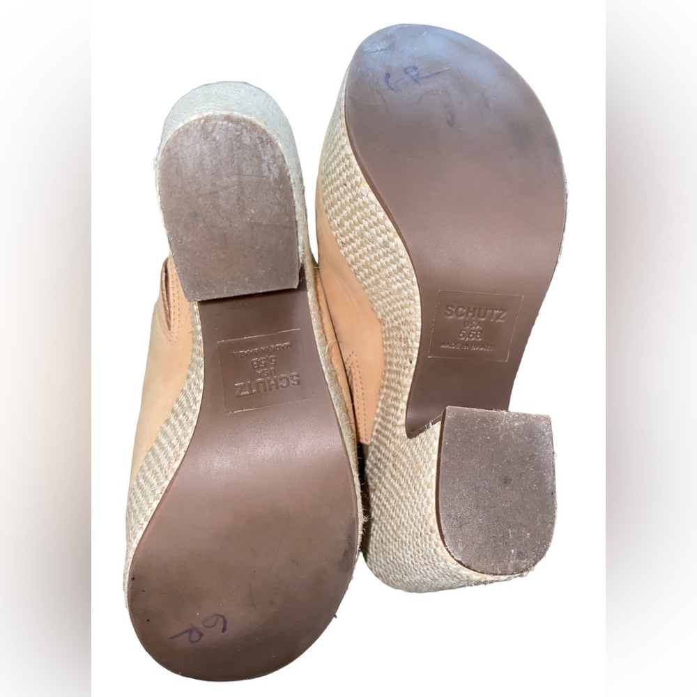 Schutz Womens Leather Platform Mules Heels Honey Beige Size 5.5B Dandara - Picture 5 of 10